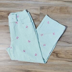 🔹️Details by Buschwacker Green Seersucker w/Pink Monkeys Capri Pants Size 8